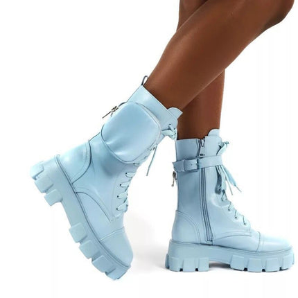 Autumn and Winter Retro Thick-soled Muffin Heel Martin Boots, Size: 38(Light Blue)-garmade.com