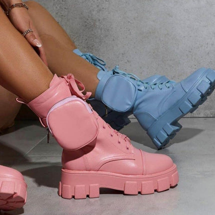 Autumn and Winter Retro Thick-soled Muffin Heel Martin Boots, Size: 35(Pink)-garmade.com