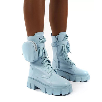 Autumn and Winter Retro Thick-soled Muffin Heel Martin Boots, Size: 36(Light Blue)-garmade.com