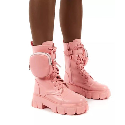 Autumn and Winter Retro Thick-soled Muffin Heel Martin Boots, Size: 36(Pink)-garmade.com