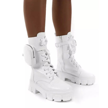 Autumn and Winter Retro Thick-soled Muffin Heel Martin Boots, Size: 37(White)-garmade.com