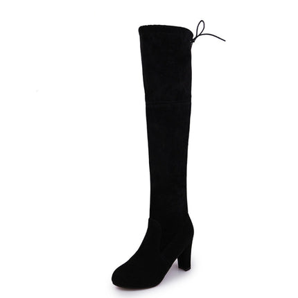 Ladies Over-the-knee Boots Frosted Leather Thick High Heel Boots, Size: 42(Wine Red)-garmade.com