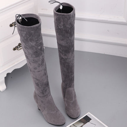 Ladies Over-the-knee Boots Frosted Leather Thick High Heel Boots, Size: 42(Wine Red)-garmade.com