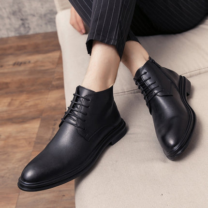 WJZ-G11 Men British Pointed Leather Shoes Business Casual Boots, Size: 39(Black)-garmade.com