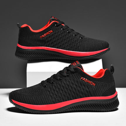 JD-9088 Autumn Fly Woven Soft Bottom Men Leisure Shoes Couple Running Shoes, Size: 37(Red Black)-garmade.com