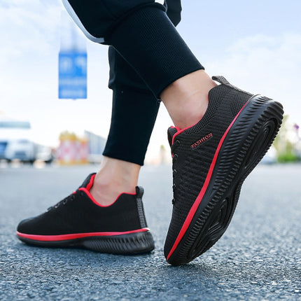 JD-9088 Autumn Fly Woven Soft Bottom Men Leisure Shoes Couple Running Shoes, Size: 37(Red Black)-garmade.com