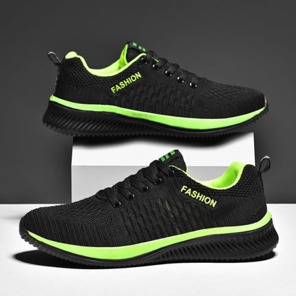 JD-9088 Autumn Fly Woven Soft Bottom Men Leisure Shoes Couple Running Shoes, Size: 37(Black Green)-garmade.com