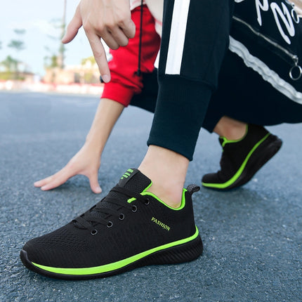 JD-9088 Autumn Fly Woven Soft Bottom Men Leisure Shoes Couple Running Shoes, Size: 37(Black Green)-garmade.com