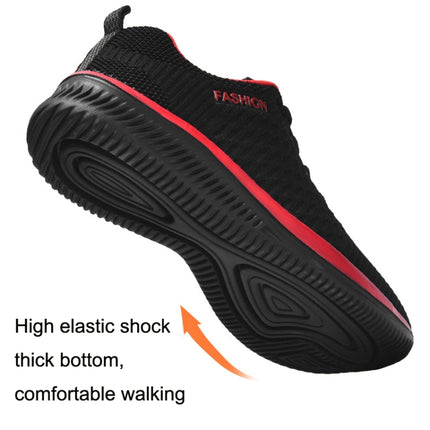 JD-9088 Autumn Fly Woven Soft Bottom Men Leisure Shoes Couple Running Shoes, Size: 37(Red Black)-garmade.com