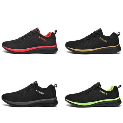 JD-9088 Autumn Fly Woven Soft Bottom Men Leisure Shoes Couple Running Shoes, Size: 46(Black Green)-garmade.com