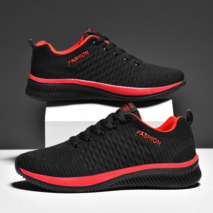 JD-9088 Autumn Fly Woven Soft Bottom Men Leisure Shoes Couple Running Shoes, Size: 39(Red Black)-garmade.com