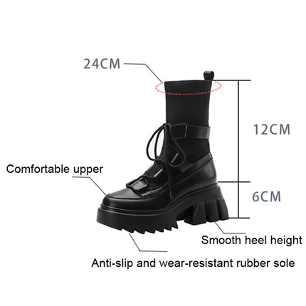 Women Martin Boots Round Toe Sock Boots, Size: 40(Black With Velvet)-garmade.com