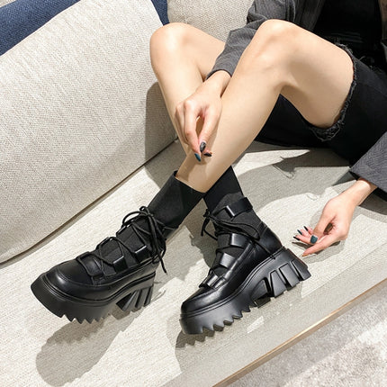 Women Martin Boots Round Toe Sock Boots, Size: 34(Black With Velvet)-garmade.com