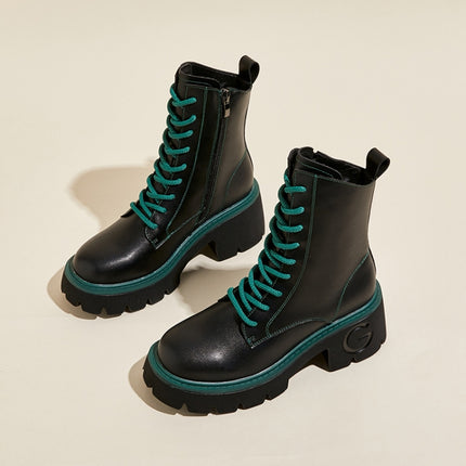 Leather Thick Soles Martin Boots Women Small Short Boots, Size: 33(20302 Black)-garmade.com