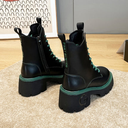 Leather Thick Soles Martin Boots Women Small Short Boots, Size: 33(20302 Black)-garmade.com