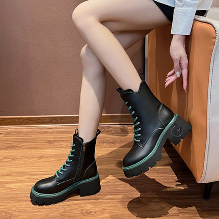 Leather Thick Soles Martin Boots Women Small Short Boots, Size: 36(20311 With Velvet)-garmade.com