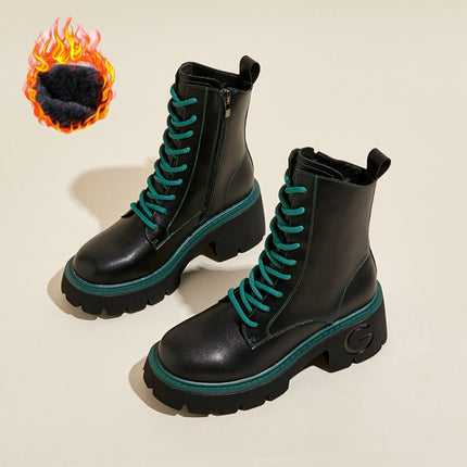 Leather Thick Soles Martin Boots Women Small Short Boots, Size: 35(20302 With Velvet)-garmade.com