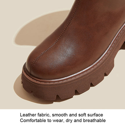 Women Short Boots Mid-calf Leather Thick Bottom Martin Boots, Size: 40(Brown)-garmade.com