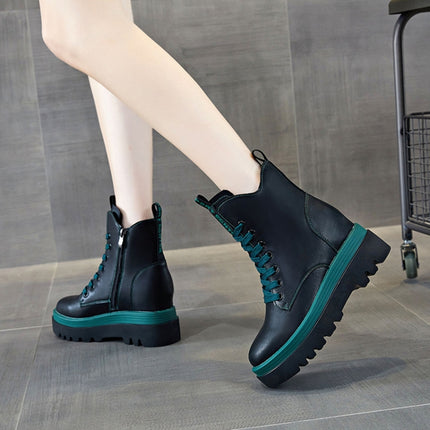 8cm Height Martin Boots Ladies Thick Bottom Leather Short Boots, Size: 38(Black)-garmade.com