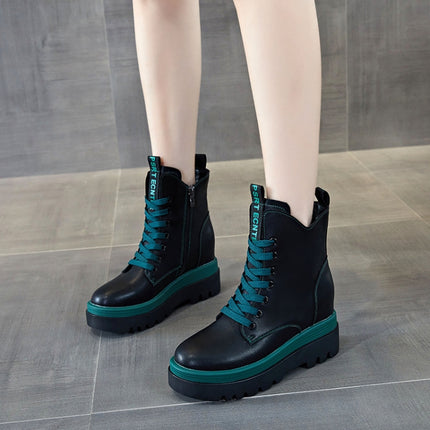 8cm Height Martin Boots Ladies Thick Bottom Leather Short Boots, Size: 35(Black)-garmade.com