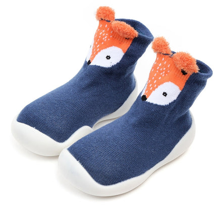 D2201 Children Cartoon Tube Floor Socks Knitted Soft Bottom Baby Shoes Socks, Size: 26-27(Blue Fox)-garmade.com