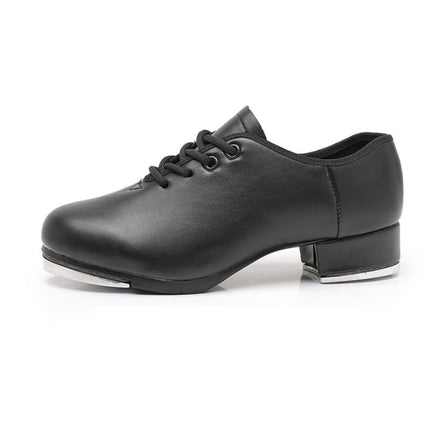 Beginners Straight Bottom Tap Shoes Black Imitation Leather Soft Bottom Shoes, Size: 34(Lace-up)-garmade.com