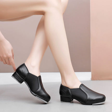 Beginners Straight Bottom Tap Shoes Black Imitation Leather Soft Bottom Shoes, Size: 34(Slack Mouth)-garmade.com