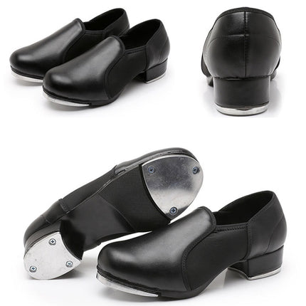 Beginners Straight Bottom Tap Shoes Black Imitation Leather Soft Bottom Shoes, Size: 34(Slack Mouth)-garmade.com