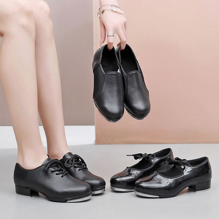 Beginners Straight Bottom Tap Shoes Black Imitation Leather Soft Bottom Shoes, Size: 38(Slack Mouth)-garmade.com