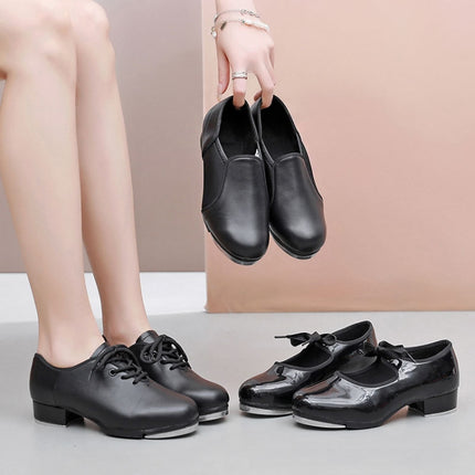 Beginners Straight Bottom Tap Shoes Black Imitation Leather Soft Bottom Shoes, Size: 36(Slack Mouth)-garmade.com