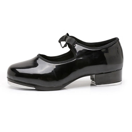 Beginners Straight Bottom Tap Shoes Black Imitation Leather Soft Bottom Shoes, Size: 36(Bright Leather)-garmade.com