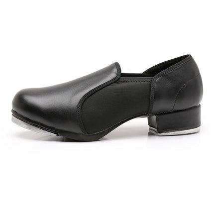Beginners Straight Bottom Tap Shoes Black Imitation Leather Soft Bottom Shoes, Size: 39(Slack Mouth)-garmade.com