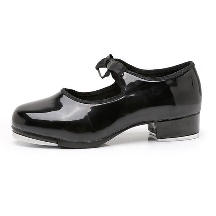 Beginners Straight Bottom Tap Shoes Black Imitation Leather Soft Bottom Shoes, Size: 39(Bright Leather)-garmade.com
