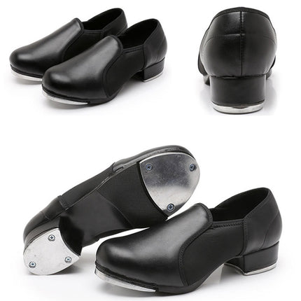 Beginners Straight Bottom Tap Shoes Black Imitation Leather Soft Bottom Shoes, Size: 42(Slack Mouth)-garmade.com