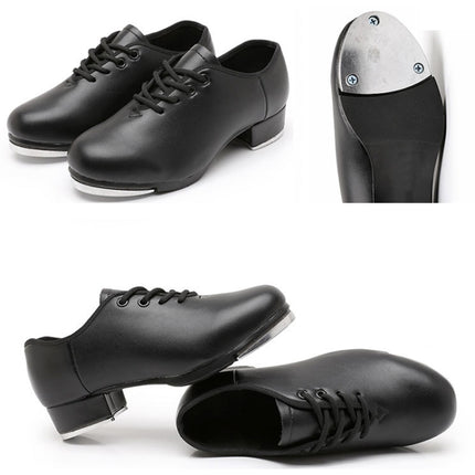 Beginners Straight Bottom Tap Shoes Black Imitation Leather Soft Bottom Shoes, Size: 43(Lace-up)-garmade.com