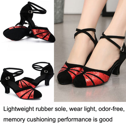 Soft Bottom Female Latin Dance Shoes Summer Sandals, Size: 34(5cm Black Red)-garmade.com