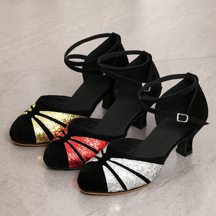 Soft Bottom Female Latin Dance Shoes Summer Sandals, Size: 36(5cm Black Gold)-garmade.com