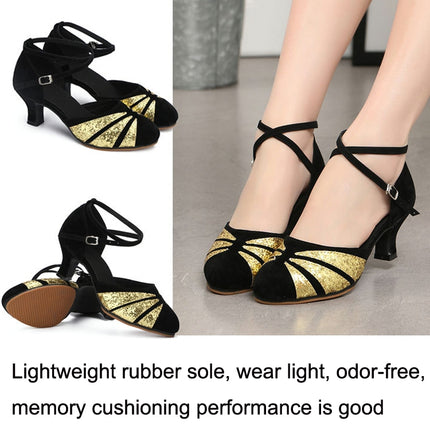 Soft Bottom Female Latin Dance Shoes Summer Sandals, Size: 35(5cm Black Gold)-garmade.com