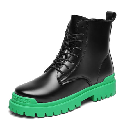 Men Martin Boots Motorcycle Leather Boots High Top Work Boots, Size: 39(BH-A008 Black Green)-garmade.com