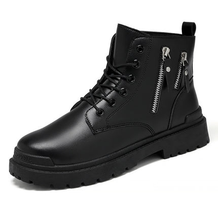 Men Martin Boots Motorcycle Leather Boots High Top Work Boots, Size: 39(BH-8609 Black)-garmade.com