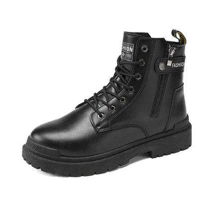 Men Martin Boots Motorcycle Leather Boots High Top Work Boots, Size: 39(XFS-8606 Black)-garmade.com