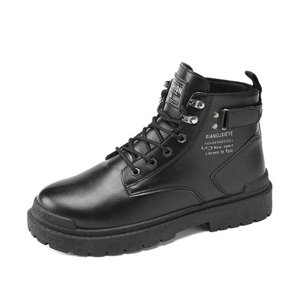 Men Martin Boots Motorcycle Leather Boots High Top Work Boots, Size: 39(XFS-8607 Black)-garmade.com