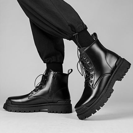 Men Martin Boots Motorcycle Leather Boots High Top Work Boots, Size: 44(BH-8609 Black)-garmade.com