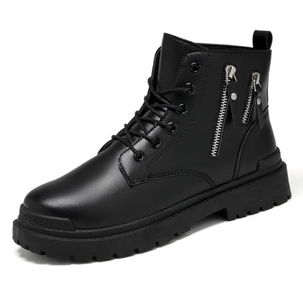 Men Martin Boots Motorcycle Leather Boots High Top Work Boots, Size: 40(BH-8609 Black)-garmade.com