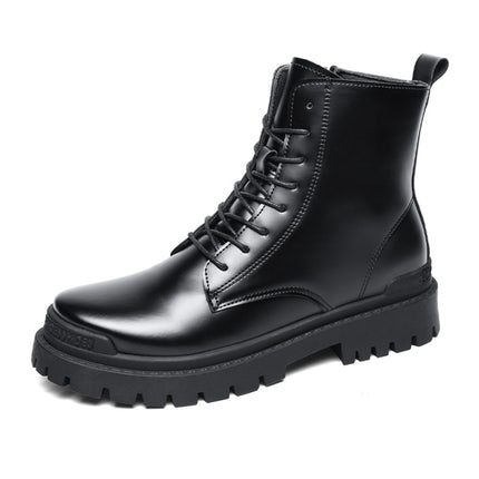 Men Martin Boots Motorcycle Leather Boots High Top Work Boots, Size: 41(BH-A008 Black)-garmade.com