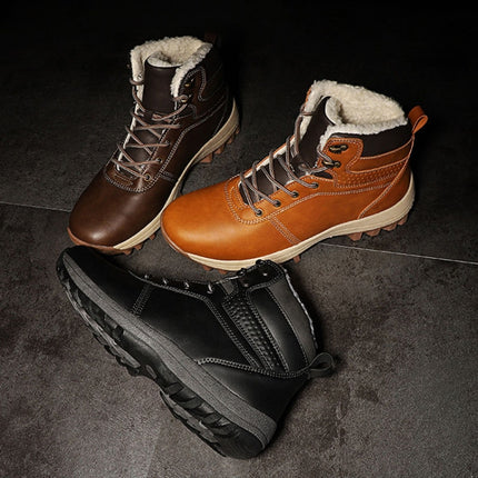 GG-858 Men Snow Boots Velvet Keep Warm Thick Bottom Men Boots, Size: 44(Light Brown)-garmade.com