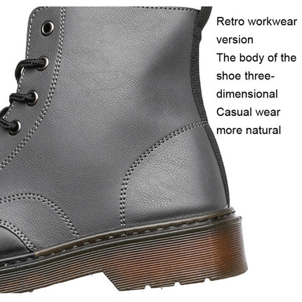 JL-MR062 Men Martin Boots High-Top Lace Biker Work Shoes, Size: 43(Gray)-garmade.com