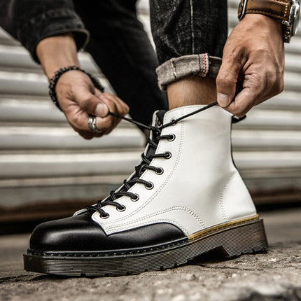 JL-MR062 Men Martin Boots High-Top Lace Biker Work Shoes, Size: 42(White)-garmade.com