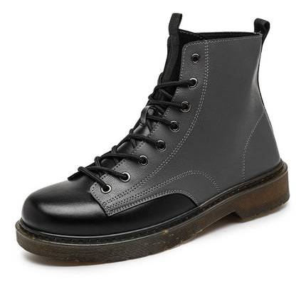 JL-MR062 Men Martin Boots High-Top Lace Biker Work Shoes, Size: 42(Gray)-garmade.com