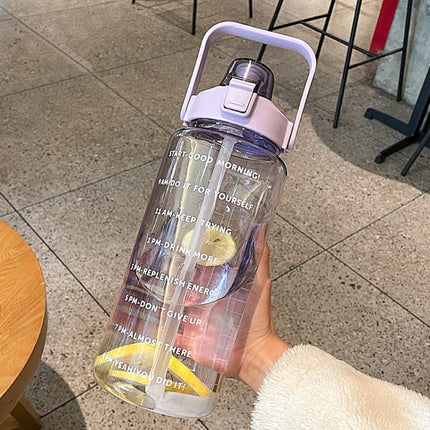 GYBL4503 2000ml Large-capacity Outdoor Sports Water Bottle with Straw, Spec: Purple+3D Stickers-garmade.com